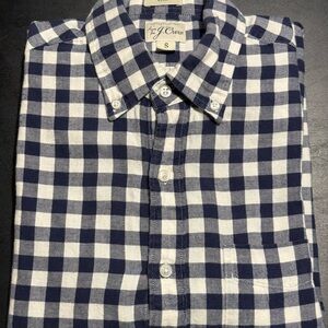 J. Crew Blue and White Casual Button Down Shirt cotton/linen twill. Super soft.